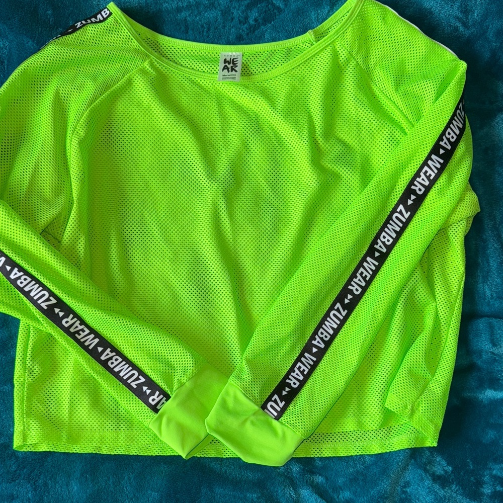 Zumba Neon Green Mesh Long Sleeve Top